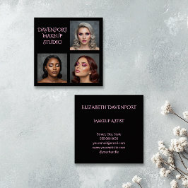 Bold Black and Blush Pink 3 Photo スクエア名刺