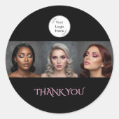 Bold Black and Blush Pink 3 Photo Thank You ラウンドシール (正面)