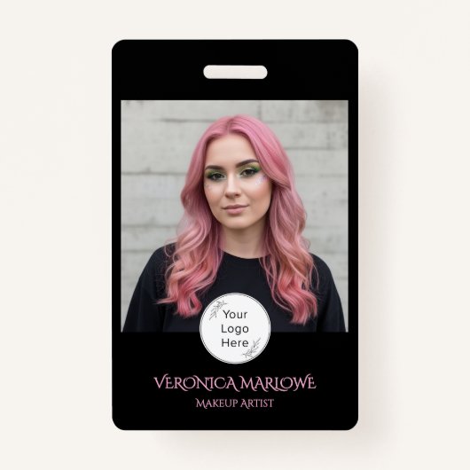 Bold Black and Blush Pink Photo バッジ (正面)