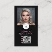 Bold Black and Blush Pink Social Icon QR Code 名刺 (正面)