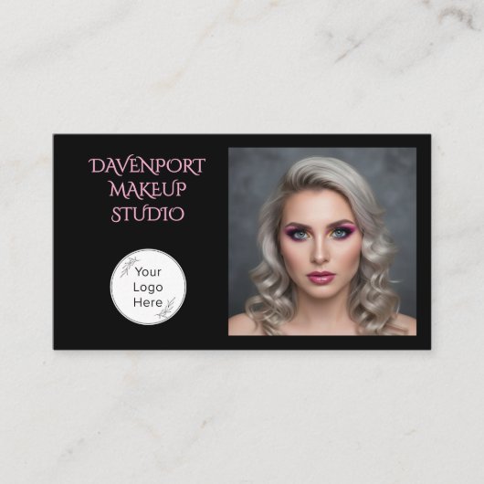 Bold Black and Blush Pink Social Icon QR Code 名刺 (正面)