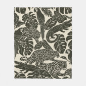 Bold Black and Cream Tropical Jungle Animals  フリースブランケット (正面)