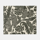 Bold Black and Cream Tropical Jungle Animals  フリースブランケット (正面(横))