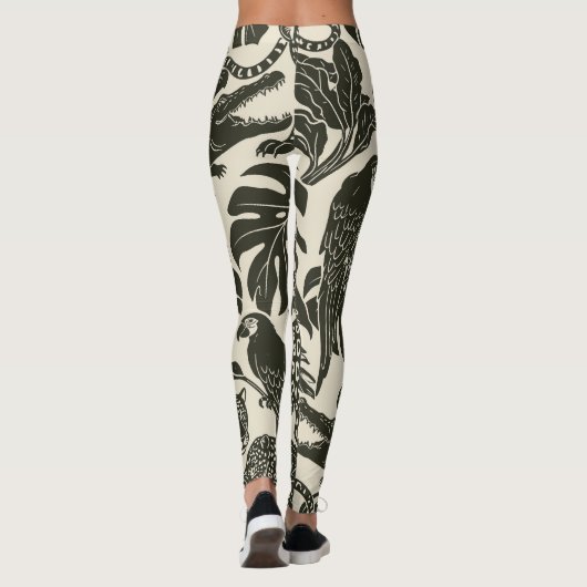Bold Black and Cream Tropical Jungle Animals  レギンス (裏面)