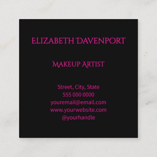 Bold Black and Hot Pink 3 Photo スクエア名刺 (裏面)