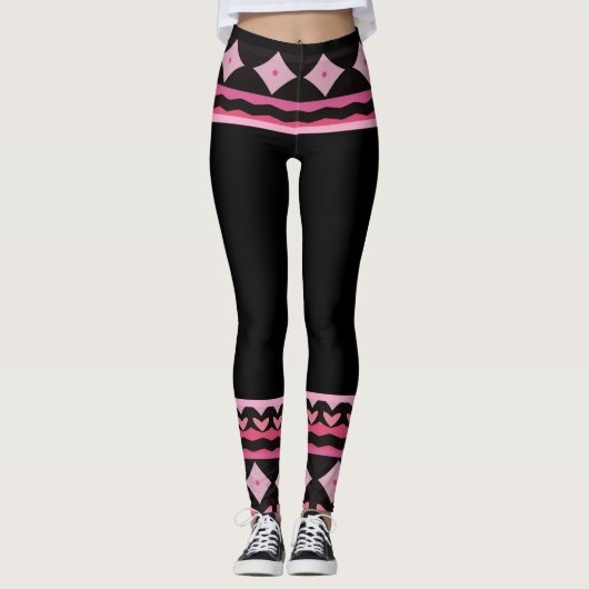 Bold Black and Pink Graphic Leggings レギンス (正面)