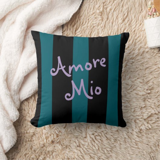 Bold Black and Teal Stripes | Amore Mio クッション (ブランケット)