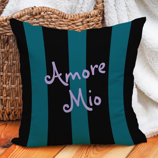 Bold Black and Teal Stripes | Amore Mio クッション