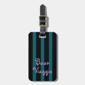 Bold Black and Teal Stripes | Buon Viaggio ラゲッジタグ (正面縦)