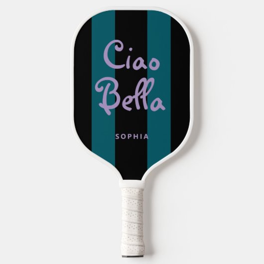 Bold Black and Teal Stripes | Ciao Bella ピックルボールラケット (正面)