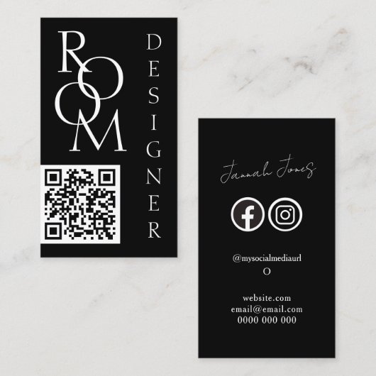 Bold Black and White Minimalist QR Code 名刺 (正面/裏面)