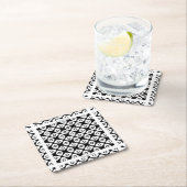 Bold Black and White Symmetrical Arabesque Pattern スクエアペーパーコースター (インサイチュ)