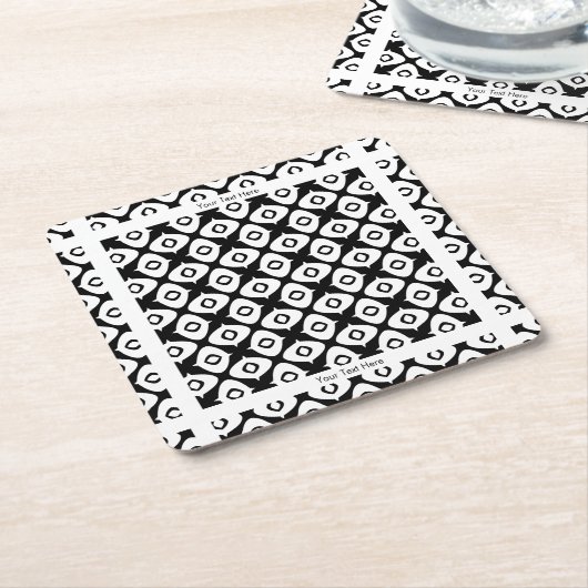 Bold Black and White Symmetrical Arabesque Pattern スクエアペーパーコースター (アングル)