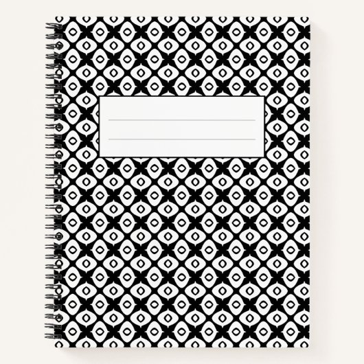 Bold Black and White Symmetrical Arabesque Pattern ノートブック (正面)