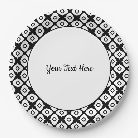 Bold Black and White Symmetrical Arabesque Pattern ペーパープレート (正面)