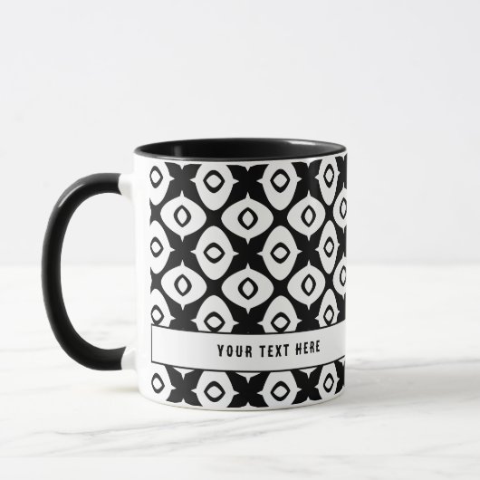 Bold Black and White Symmetrical Arabesque Pattern マグカップ (左)