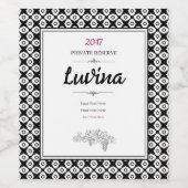 Bold Black and White Symmetrical Arabesque Pattern ワインラベル (シングルラベル)