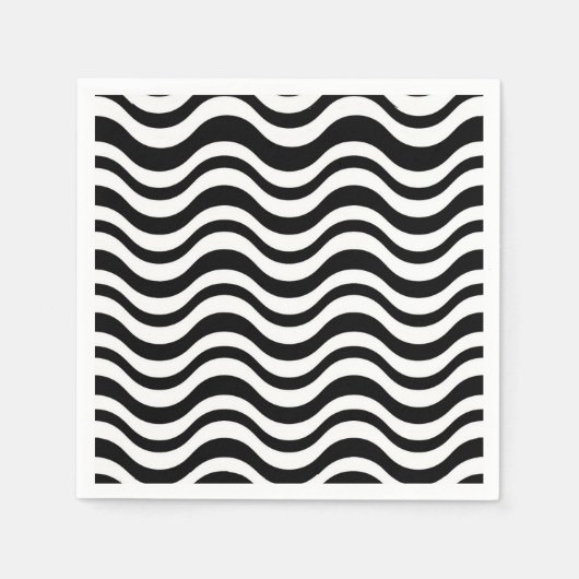 Bold Black and White Wavy Abstract スタンダードカクテルナプキン (正面)