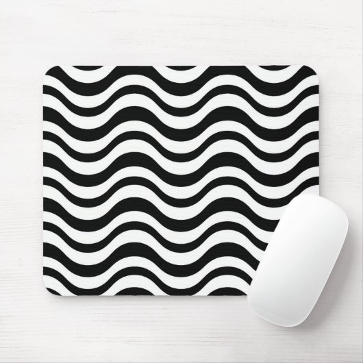 Bold Black and White Wavy Abstract マウスパッド (マウス)