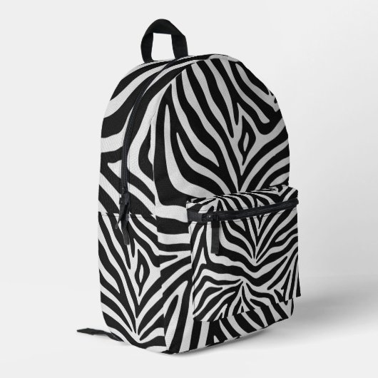 Bold Black and White Zebra Print Pattern プリントバックパック (裏面左端)