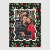 Bold Black Christmas Holly Wavy Frame Photo (正面)