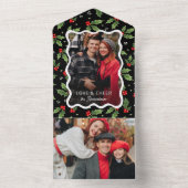 Bold Black Christmas Holly Wavy Frame Photo オールインワン招待状 (内側)