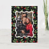 Bold Black Christmas Holly Wavy Frame Photo シーズンカード (正面)