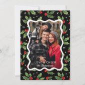 Bold Black Christmas Holly Wavy Frame Photo シーズンカード (正面)