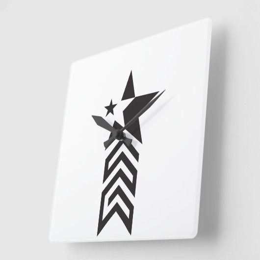 Bold Black Geometric Star スクエア壁時計 (傾斜)