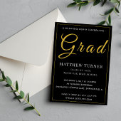 Bold Black Gold Grad Party Invite 案内状