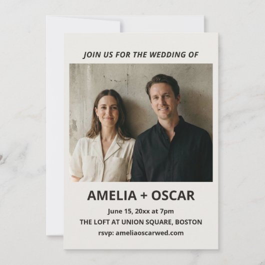 Bold Black Ivory Photo Modern Wedding Typography 招待状 (正面)