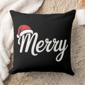 Bold Black Merry Christmas Santa Hat クッション (ブランケット)