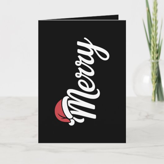 Bold Black Merry Christmas Santa Hat シーズンカード (正面)