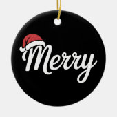 Bold Black Merry Christmas Santa Hat セラミックオーナメント (正面)