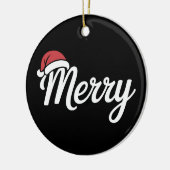 Bold Black Merry Christmas Santa Hat セラミックオーナメント (左)