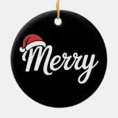 Bold Black Merry Christmas Santa Hat セラミックオーナメント (裏面)