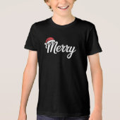 Bold Black Merry Christmas Santa Hat トライブレンドＴシャツ (正面)