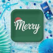 Bold Black Merry Christmas Santa Hat ペーパープレート (パーティー)