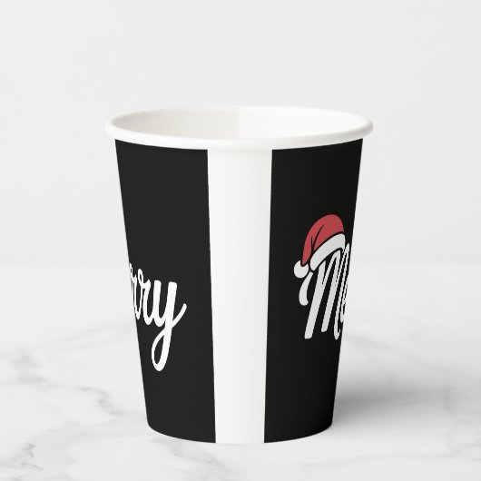 Bold Black Merry Christmas Santa Hat 紙コップ (左)