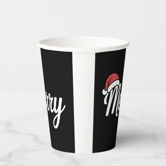 Bold Black Merry Christmas Santa Hat 紙コップ (右)