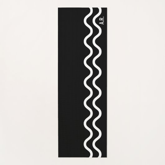 Bold Black Modern Minimal Wavy Lines With Initials ヨガマット (正面)