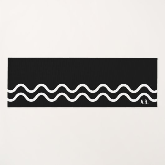 Bold Black Modern Minimal Wavy Lines With Initials ヨガマット (正面(横))
