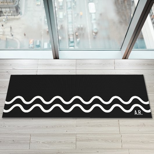 Bold Black Modern Minimal Wavy Lines With Initials ヨガマット