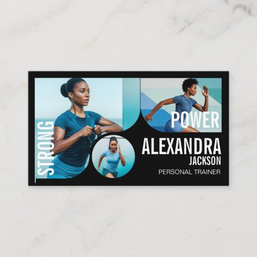 Bold Black Personal Trainer Fitness Gym Coach QR 名刺 (正面)
