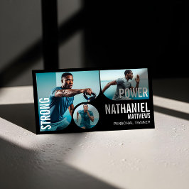 Bold Black Personal Trainer Fitness Gym Coach QR 名刺