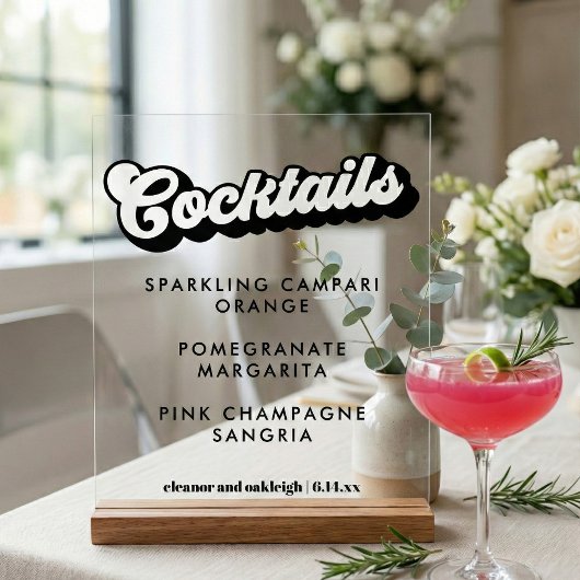 Bold Black White Groovy Wedding Cocktails Clear アクリルサイン