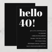 Bold Black White Modern Chic 40th Birthday Party 招待状 (正面/裏面)