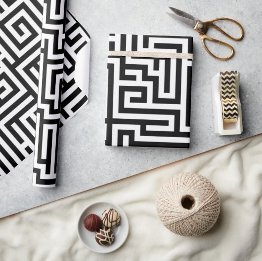 Bold Black & White Modern Geometric Luxury  ラッピングペーパー (クラフト)