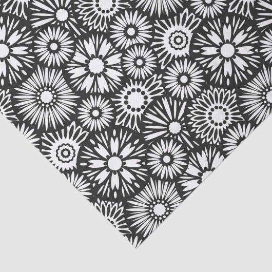 Bold Black White Retro 70s Graphic Daisy Pattern 薄葉紙 (詳細)