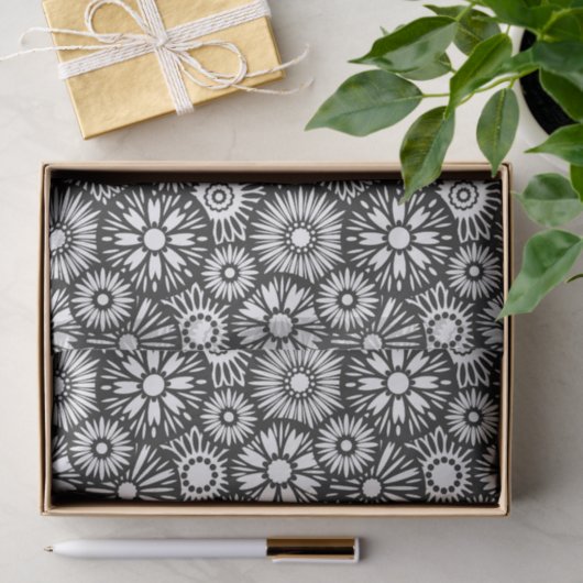 Bold Black White Retro 70s Graphic Daisy Pattern 薄葉紙 (ギフト)